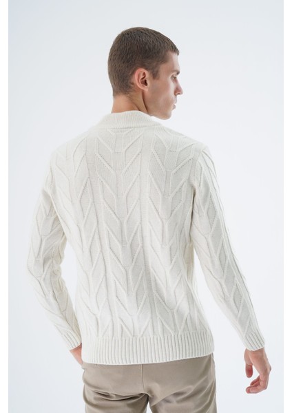 Erkek Kemik Dik Yaka Kısa Fermuarlı Yürütme Örgülü Yün Triko Örme Kazak TRIST-5344 fırsatları
