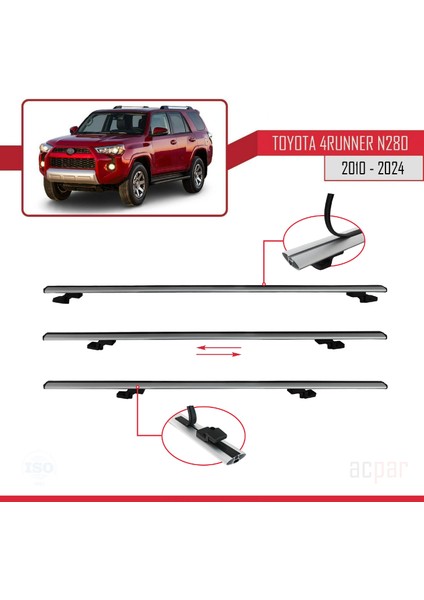 Toyota 4runner (N280) 2010 ve Sonrası ile Uyumlu Basıc Model Ara Atkı Tavan Barı Gri 3 Adet indirimleri