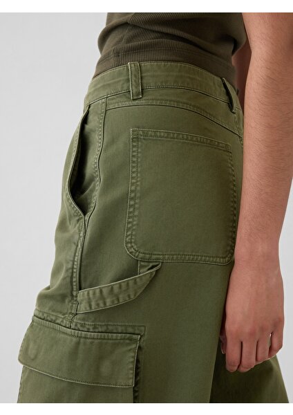 Kadın Haki Low Rise Baggy Kargo Khaki Pantolon