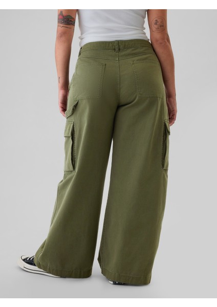 Kadın Haki Low Rise Baggy Kargo Khaki Pantolon