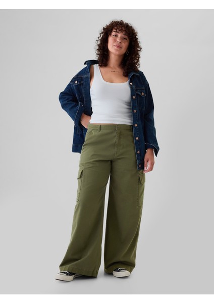 Kadın Haki Low Rise Baggy Kargo Khaki Pantolon