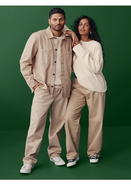 Erkek Bej Gapflex Modern Khaki Baggy Pantolon