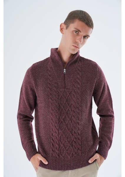 Erkek Bordo Dik Yaka Fermuarlı Yarım Balıkçı Yün Triko Örme Kazak TRIST-5325 modelleri