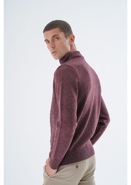 Erkek Bordo Dik Yaka Fermuarlı Yarım Balıkçı Yün Triko Örme Kazak TRIST-5325 fırsatları
