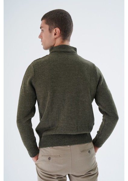 Erkek Haki Dik Yaka Fermuarlı Yarım Balıkçı Yün Triko Örme Kazak TRIST-5325 modelleri