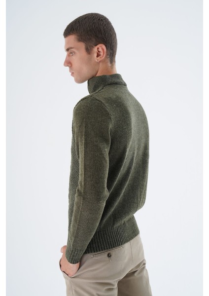 Erkek Haki Dik Yaka Fermuarlı Yarım Balıkçı Yün Triko Örme Kazak TRIST-5325 fırsatları