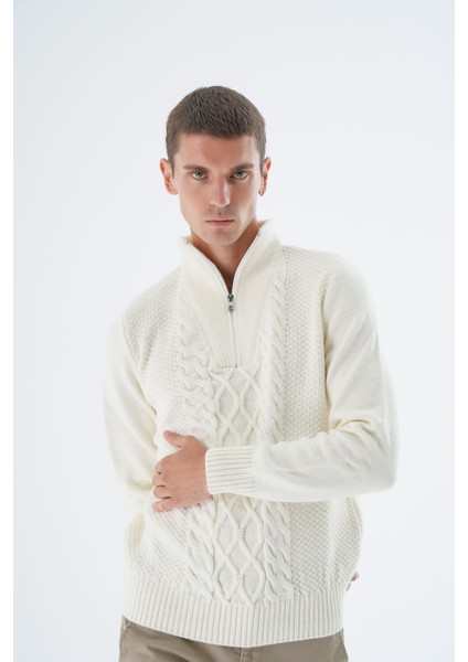 Erkek Kemik Dik Yaka Fermuarlı Yarım Balıkçı Yün Triko Örme Kazak TRIST-5325 fiyatları