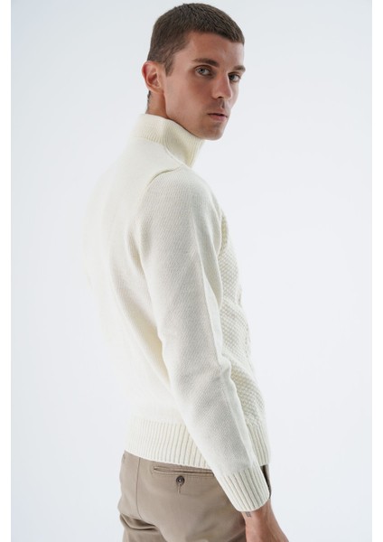 Erkek Kemik Dik Yaka Fermuarlı Yarım Balıkçı Yün Triko Örme Kazak TRIST-5325 fırsatları