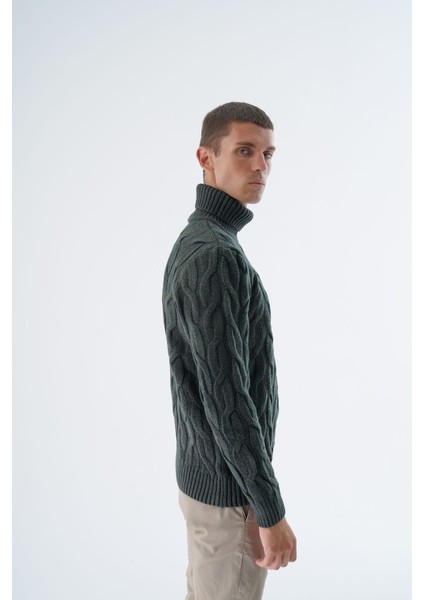 Erkek Haki Balıkçı Yaka Pirinç Saç Örgülü Yün Triko Örme Kazak TRIST-5337 fiyatları
