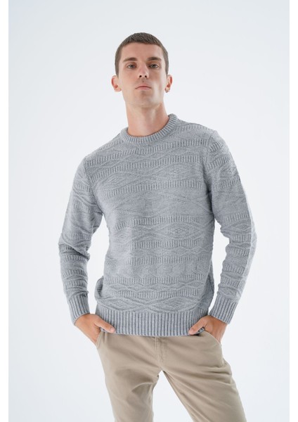 Erkek Gri Bisiklet Yaka Linx Baklava Desenli Yün Triko Örme Kazak TRIST-5332 modelleri