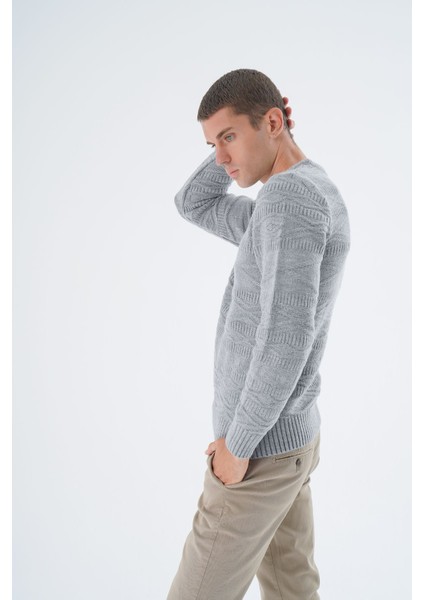 Erkek Gri Bisiklet Yaka Linx Baklava Desenli Yün Triko Örme Kazak TRIST-5332 indirimleri