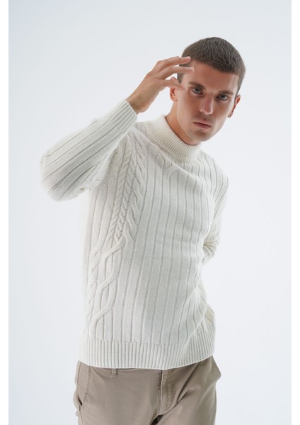 Erkek Kemik Yarım Balıkçı Saç Örgülü Arka Kol Fitilli Yün Triko Örme Kazak TRIST-5328 fiyatları