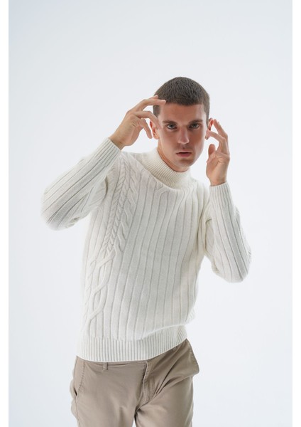 Erkek Kemik Yarım Balıkçı Saç Örgülü Arka Kol Fitilli Yün Triko Örme Kazak TRIST-5328 modelleri