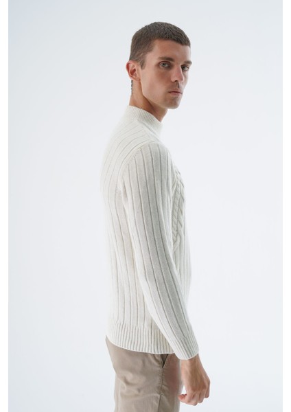 Erkek Kemik Yarım Balıkçı Saç Örgülü Arka Kol Fitilli Yün Triko Örme Kazak TRIST-5328 indirimleri