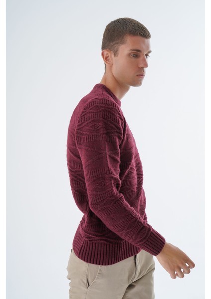 Erkek Bordo Bisiklet Yaka Linx Baklava Desenli Yün Triko Örme Kazak TRIST-5332 fiyatları