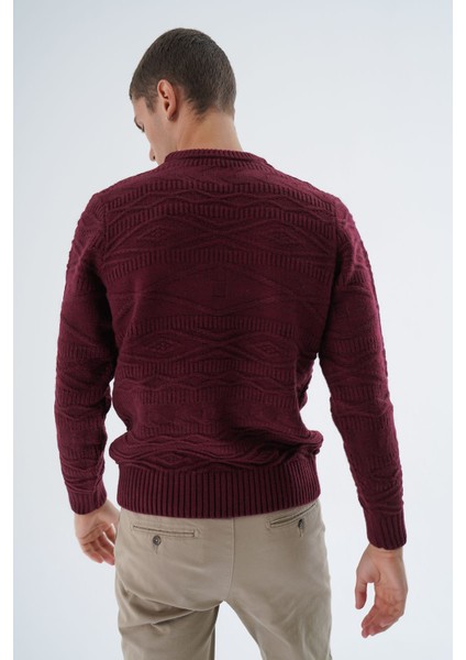 Erkek Bordo Bisiklet Yaka Linx Baklava Desenli Yün Triko Örme Kazak TRIST-5332 fırsatları