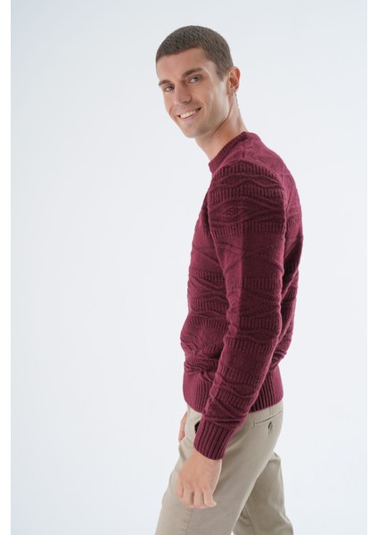 Erkek Bordo Bisiklet Yaka Linx Baklava Desenli Yün Triko Örme Kazak TRIST-5332 indirimleri