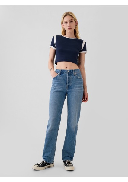 Kadın Lacivert Modern Rib Crop T-Shirt