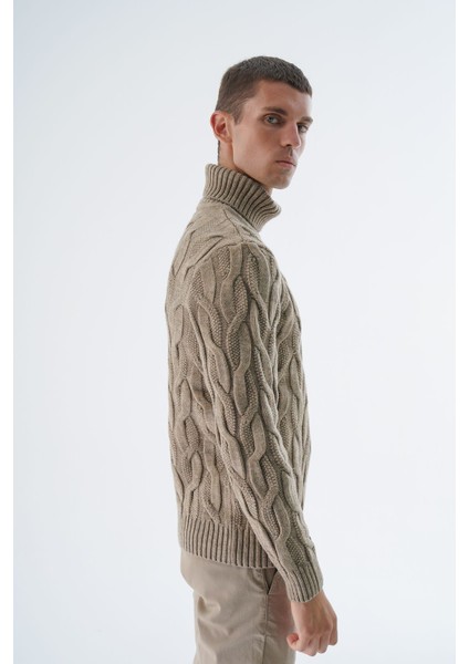 Erkek Vizon Balıkçı Yaka Pirinç Saç Örgülü Yün Triko Örme Kazak TRIST-5337 modelleri
