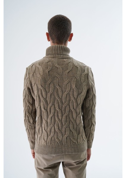Erkek Vizon Balıkçı Yaka Pirinç Saç Örgülü Yün Triko Örme Kazak TRIST-5337 fırsatları
