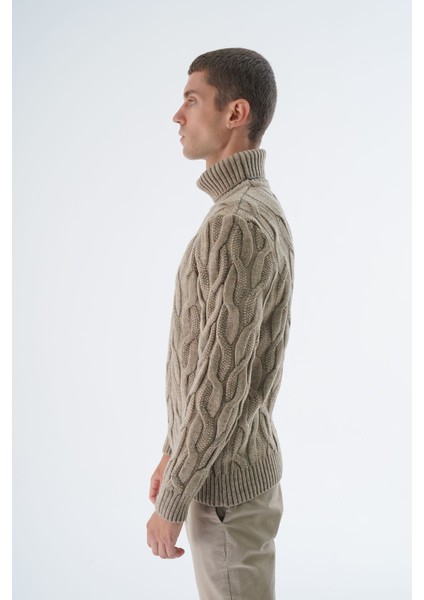 Erkek Vizon Balıkçı Yaka Pirinç Saç Örgülü Yün Triko Örme Kazak TRIST-5337 indirimleri