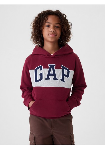 Erkek Çocuk Kırmızı Gap Logo Colorblock Fransız Havlu Kumaş Sweatshirt