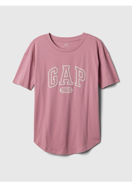 Kadın Pembe Organik Pamuk Gap Logo Oversized Boyfriend T-Shirt