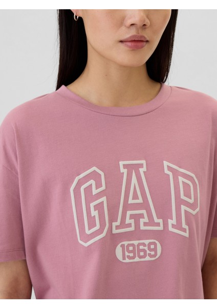 Kadın Pembe Organik Pamuk Gap Logo Oversized Boyfriend T-Shirt