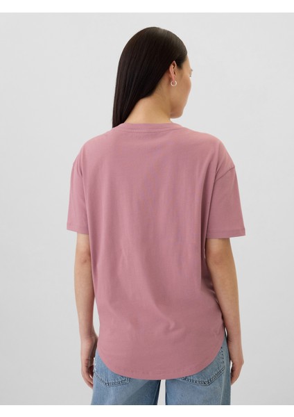 Kadın Pembe Organik Pamuk Gap Logo Oversized Boyfriend T-Shirt