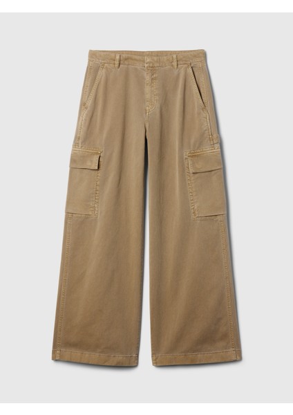 Kadın Koyu Bej Low Rise Baggy Kargo Khaki Pantolon