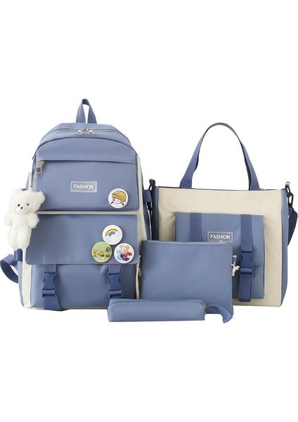 Sırt Çantası Kore Tarzı Öğrenci Okul Çantası Kadın Kampüs Büyük Kapasiteli Dört Parçalı Üniversite Öğrencisi Sırt Çantası (Yurt Dışından)