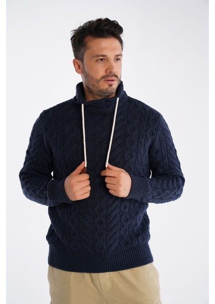 Lacivert Erkek Boru Yaka Saç Örgülü Triko Yün Kazak TRIST-5322 fırsatları