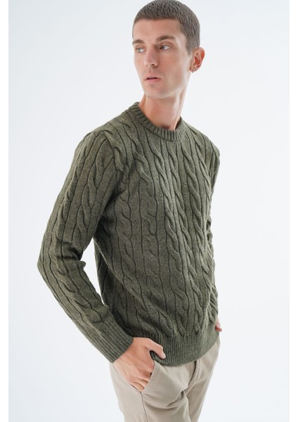 Erkek Haki Bisiklet Yaka Saç Örgülü Yün Triko Örme Kazak TRIST-5324 fiyatları
