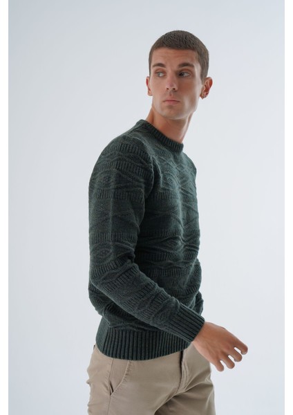 Erkek Haki Bisiklet Yaka Linx Baklava Desenli Yün Triko Örme Kazak TRIST-5332 modelleri