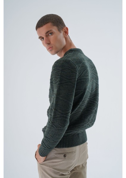 Erkek Haki Bisiklet Yaka Linx Baklava Desenli Yün Triko Örme Kazak TRIST-5332 indirimleri