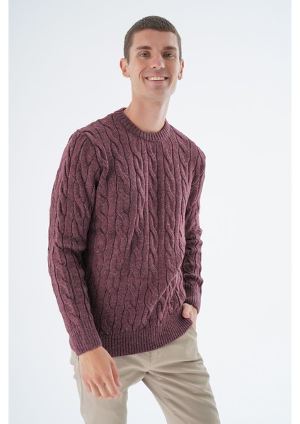 Erkek Bordo Bisiklet Yaka Saç Örgülü Yün Triko Örme Kazak TRIST-5324 fiyatları