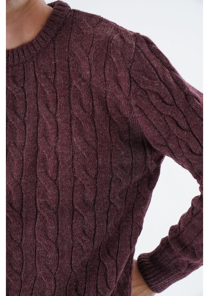 Erkek Bordo Bisiklet Yaka Saç Örgülü Yün Triko Örme Kazak TRIST-5324 indirimleri