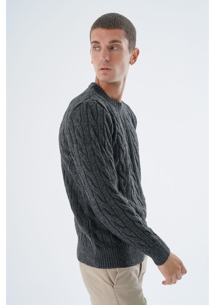 Erkek Antrasit Bisiklet Yaka Saç Örgülü Yün Triko Örme Kazak TRIST-5324 fiyatları