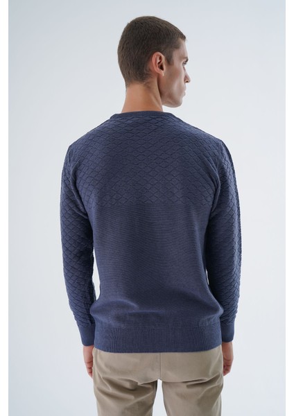 Erkek Indigo Bisiklet Yaka Baklava Desenli Linx %100 Pamuk Triko Kazak TRIST-1202 fırsatları