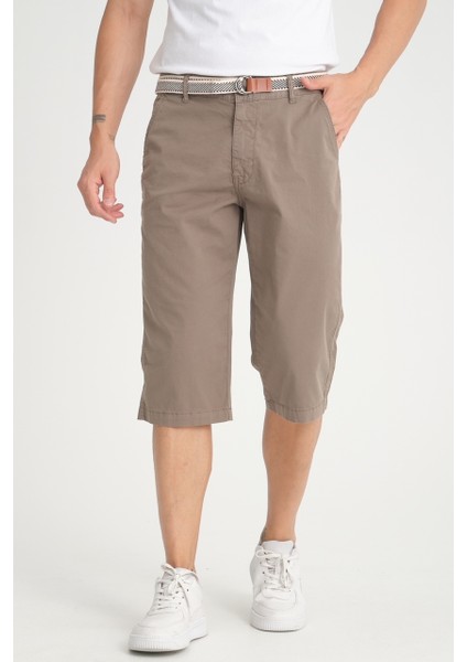 Erkek Gri Diz Altı Likralı Bermuda Kemer Hediyelii Kapri Uzun Şort modelleri