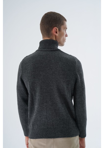 Erkek Antrasit Balıkçı Yaka Yürütme Saç Örgülü Yün Triko Örme Kazak TRIST-5336 fiyatları