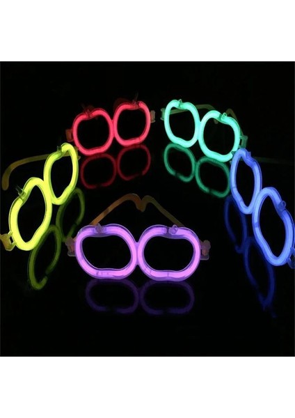 Tuny Glow Neon Stick Elma Gözlük Seti Işıklı Parti Gözlüğü Kostüm Gözlük Parlayan Gözlük 12 Adet