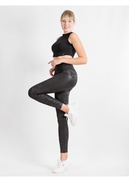 Kadın Siyah Yüksek Bel Toparlayıcı Kamuflaj Desenli Tayt fiyatları