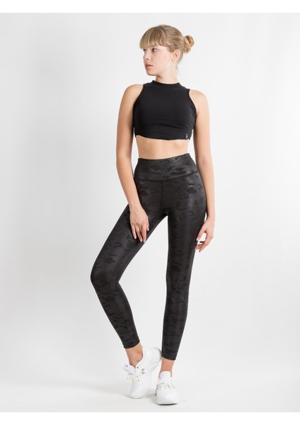 Kadın Siyah Yüksek Bel Toparlayıcı Kamuflaj Desenli Tayt fırsatları