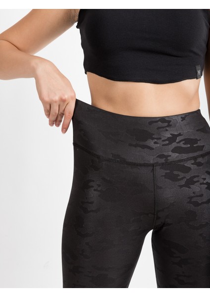 Kadın Siyah Yüksek Bel Toparlayıcı Kamuflaj Desenli Tayt indirimleri