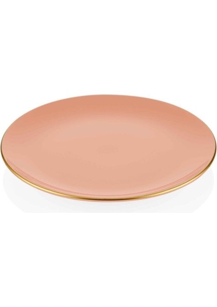 Pasta Tabağı 6lı Set Somon Basic Gold Detay Pembe Porselen 19 Cm