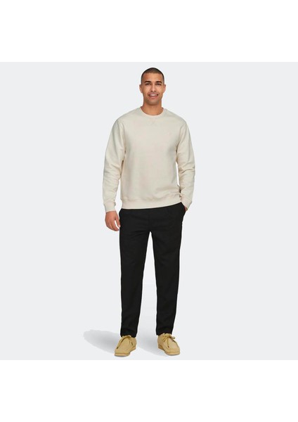 Erkek Sweatshirt Krem 22030384 Onsdan Unbrushed Reg modelleri