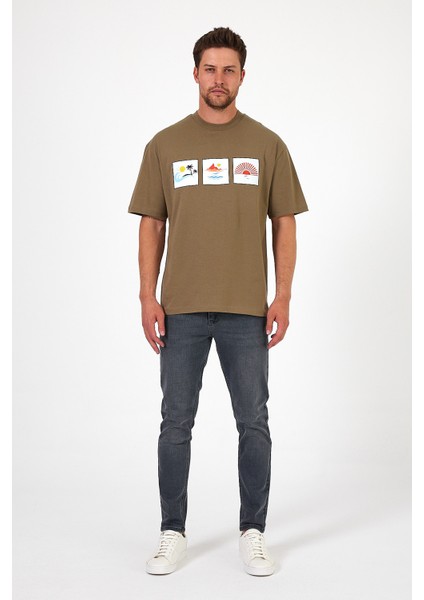 Erkek Bisiklet Yaka Baskılı T-Shirt 0210