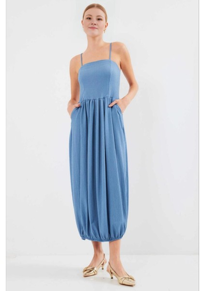 Kadın Mavi Ayarlanabilir Askılı Paçası Lastikli Slopet Elbise HZL24S-BD124921 fiyatları