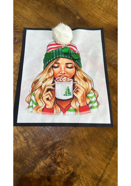 Ponponlu Zirkon Taşlı Payetli Noel Kız Arma Dikiş Aplike 23X19 cm